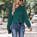 Chic Blouse with Puffed Sleeves and Stand-Up Collar