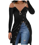 Chic Women's Deep Neckline Dress with Button Accents