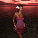 Chic Ruffled Spaghetti Strap Dress with Feather Trim