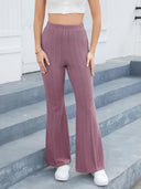 Chic Women's Flared Knit Pants with Elastic Waistband