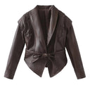 Chic Women's Faux Leather Blazer with Belt