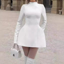 Chic High Neck Mini Dress with Flared Hem