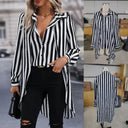Stylish Women's Long Sleeve Striped Blouse with Asymmetrical Design
