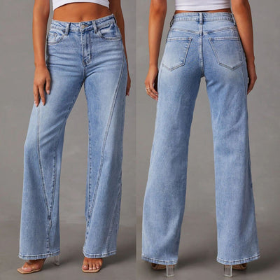 Women's High-Waisted Wide-Leg Jeans with Stylish Stitching