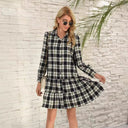 Chic Women's Checkered Dress with Ruffled Blouse Style