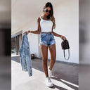 Trendy Destroyed Denim Shorts with Frayed Hem