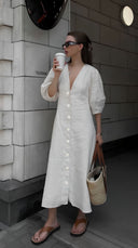 Women's Relaxed Linen Button-Up Dress