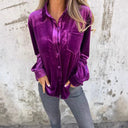 Chic Velvet Blouse with Classic Collar and Long Sleeves