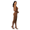 Women's Shimmery Ruching Midi Dress for Stunning Style
