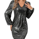 Stylish V-Neck Long Sleeve Cocktail Dress for Women