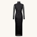 Chic Graphic Long Sleeve Maxi Dress with High Neck