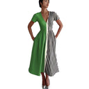 Chic Women's Maxi Dress with Deep V-Neck and Trendy Stripes