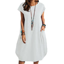 Chic Women's Summer Dress with Side Pockets and Round Neckline