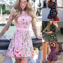 Floral Print Dress with Sheer Sleeves and Waist Belt