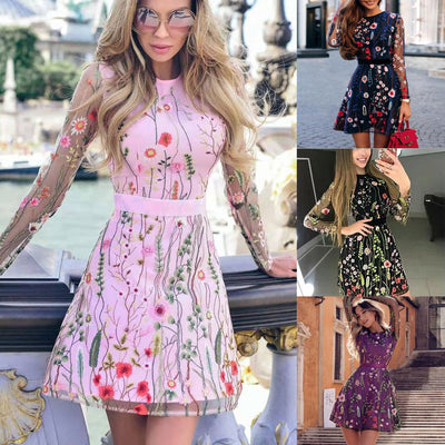 Floral Print Dress with Sheer Sleeves and Waist Belt