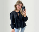 Chic Women's Blouse with Ruffled Sleeves & Bow Tie
