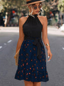 Chic Women's Halter Dress with Flowing Skirt and Stylish Bow