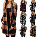 Chic Check Print Long Blouse with Button Detail