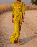 Chic Women's Maxi Dress with Unique Collar and Side Slit