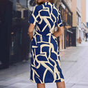 Chic Graphic Pattern Shirt Dress with Waist Belt