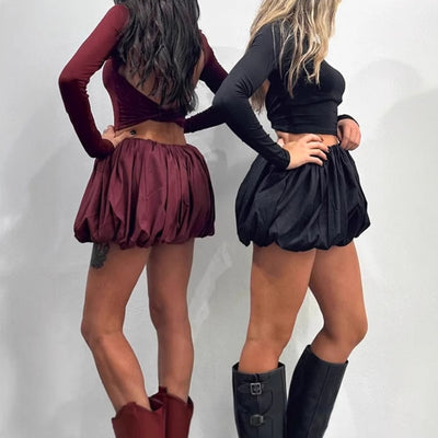 Women's Long Sleeve Ruffle Dress with Elastic Waist