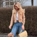 Chic Women's Blazer Jacket in Classic Tweed with Button Accents