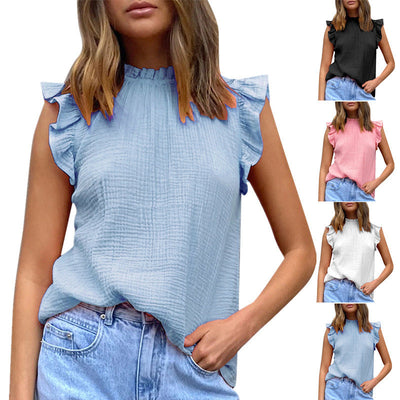 Chic Women's Blouse with Ruffled Collar Design