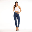High-Waisted Skinny Jeans with Elastic Band & Trendy Contrast Stitching