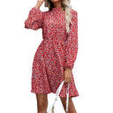 Floral Midi Dress with High Neck and Belt