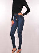Women's High-Waist Skinny Jeans with Unique Button Detail