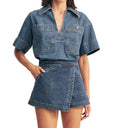 Asymmetrical Women's Denim Skirt with Pockets