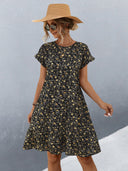 Floral Design Women's Dress with Full Skirt