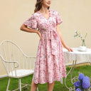 Floral Wrap Dress with Waist Belt for Women
