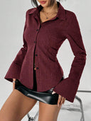 Flared Sleeve Women's Blouse with Chic Stripes