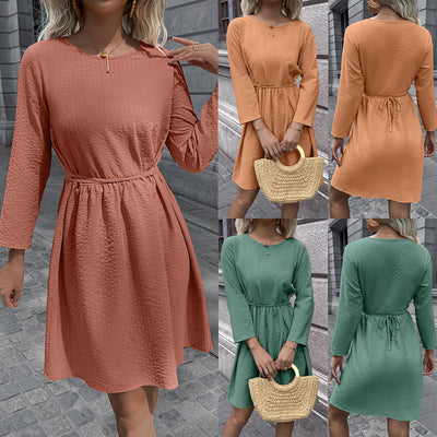 Chic Women's Dress with Adjustable Belt & 3/4 Sleeves