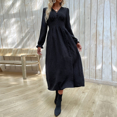 Women's V-Neck Maxi Dress with Stylish Slit