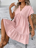 Women's Summer V-Neck Dress with Ruffled Hem