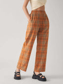 Checked Culotte Pants with Elastic Waist for Women
