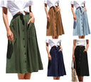 Chic Knee-Length Skirt with Button Closure & Pockets
