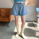 High-Waisted Denim Shorts with Elastic Belt for Women