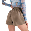 Faux Leather Women's Shorts with Elastic Waistband and Chic Button Accents