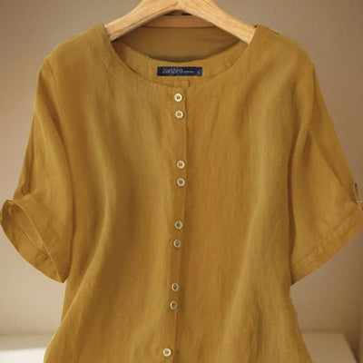 Chic Women's Linen Blouse with Buttoned Neckline