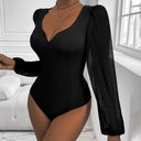 Women's Bodysuit with Romantic Puff Sleeves and V-Neck Design