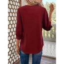 Chic Viscose Blouse with 3/4 Sleeves & V-Neck