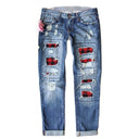 Chic Ripped Women's Jeans with Check Design