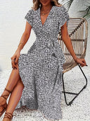 V-Neck Dress with Flowing Hem Design