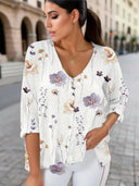 Floral Print Women's Blouse with Button Closure