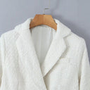 Textured Fabric Double-Breasted Blazer Jacket for Women