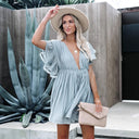 Chic Women's V-Neck Dress with Ruffle Accents