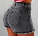Trendy High-Waisted Denim Shorts with Frayed Detail